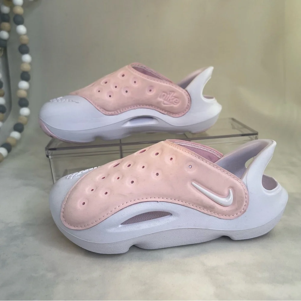 Nike Kids Pink and White Slip-On Shoes size 10C Aqua Swoosh Sandals